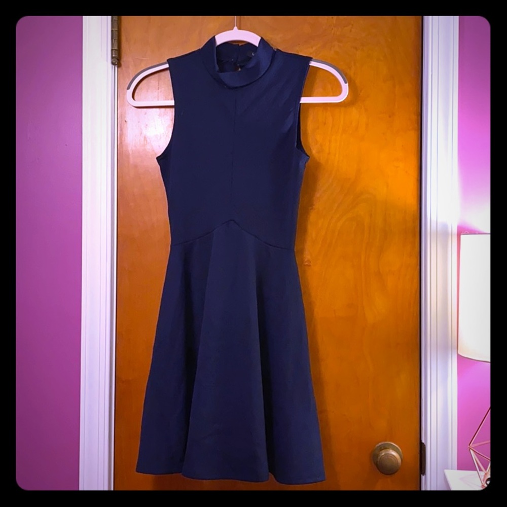 Navy blue high neck dress